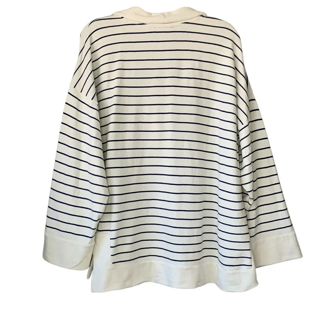J. Crew‎ University Terry v-neck polo shirt in navy/winter white. Size XL